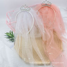 Tiara Veil Festival Hair Accessories Princess Sweet Headband Korean Handmade Gift Hairdband Crown for Kids Girl Children's Party